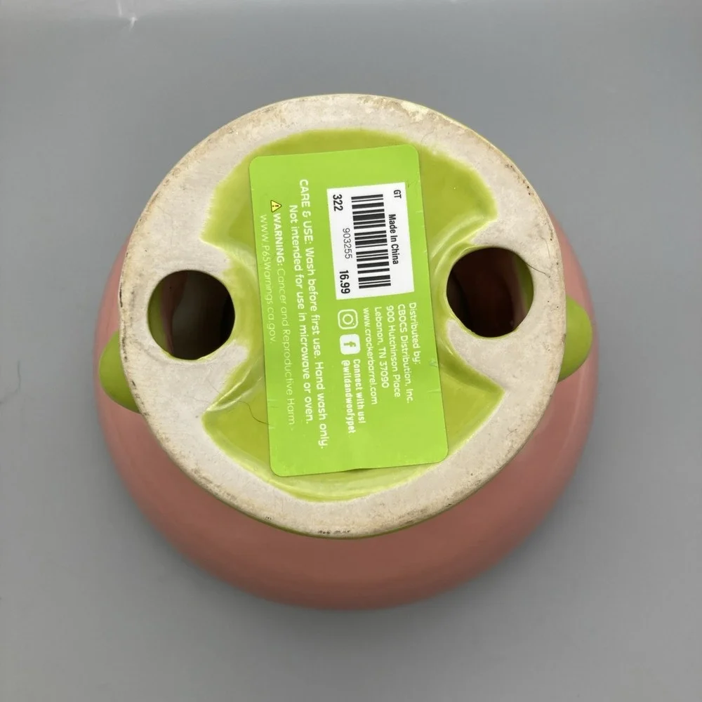 Whisker Friendly Flower Shaped Ceramic Pet Food Bowl Elevated Tilted Pink Green